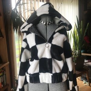 Checkered Fake Fur Coat